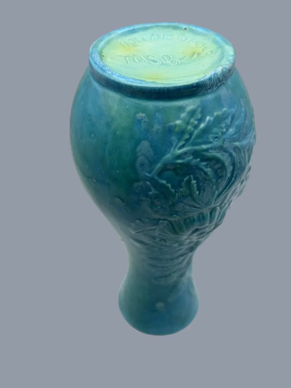 VTG Holland Mold Floral Art Pottery Vase Signed MSB – Blue Relief Flower Vase